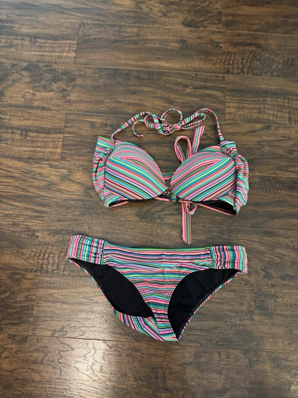 Coco Rave Stripped Bikini Top 34DD Bottoms Sz:L